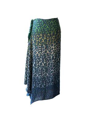 Cache 100% Silk Skirt Vintage Colorful Dopamine Leopard Asymmetrical Midi